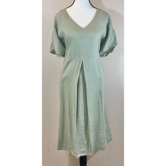 Grae Cove Minimalist 100% Linen Sage Green Midi Women's Dress XXL - Picture 1 of 9